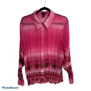 Resume Pink Patterned Sheer Button Up Blouse 1X
